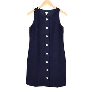 NWT J.Crew Factory Sleeveless Tweed Gold Button Shift Dress Navy Blue Size 0